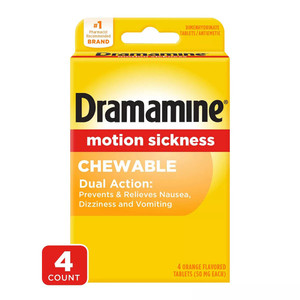 Dramamine Motion Sickness Relief Tablets Orange Flavor, 4 Ea