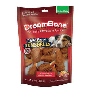 DreamBone Triple Flavor Dumbbells with Chicken Dog Treats, 1 Ea DreamBone Triple Flavor Dumbbells with Chicken Dog Treats, 1 Ea