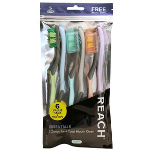 Reach Toothbrush Essentials Soft 6 Count With Free Caps