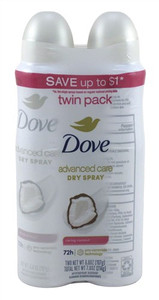 Dove Deodorant Dry Spray Caring Coconut Twin Pack 3.8oz