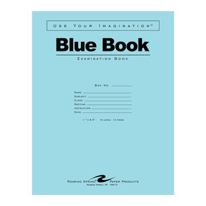 Roaring Spring Blue Exam Book White Paper 11 inch x 8.5 inch Standard Size 6 Sheets