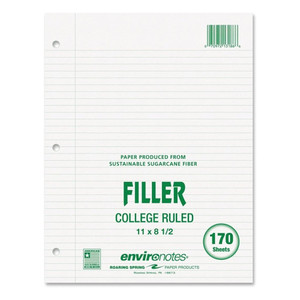 Roaring Spring College Ruled Filler Paper 11 inch x 8.5 inch BioBase Sustainable Paper Loose Leaf Pack 100 Sheets