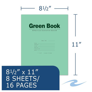 Roaring Spring Green Exam Book Wide Ruled 11 inch x 8.5 inch Student Test Notebook 8 Sheets