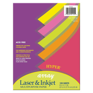 Array Multi-Purpose Paper Assorted Hyper Colors 8.5 x 11 In 100 Ea