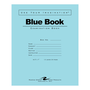 Roaring Spring Blue Exam Book White Paper 8.5 inch x 7 inch Compact Size 12 Sheets