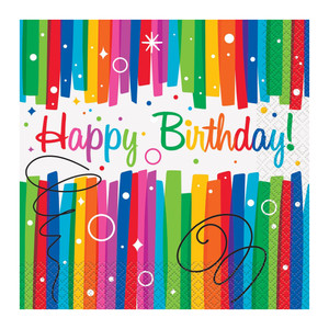 Rainbow Ribbon Birthday Party Napkins Lunch Size Decorative 16 Ea