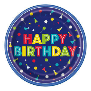 Peppy Birthday Paper Plates Round Decorative 9 inch 8 Ea