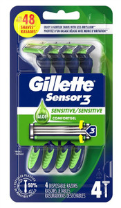 Gillette Mens Sensor 3 Razor Sensitive Disposable 4 Count Gillette Mens Sensor 3 Razor Sensitive Disposable 4 Count