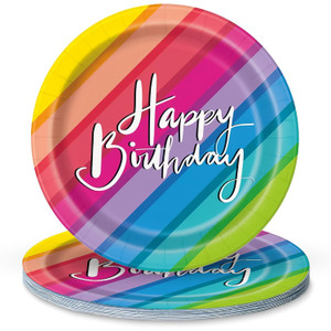 Balloons & Rainbow Birthday Paper Plates Round Decorative 7 inch 8 Ea