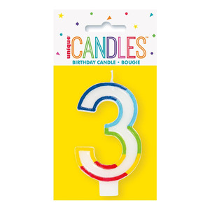 Unique Birthday Candle Vibrant Rainbow Border Number 3 Decorative Party Supply 1 Ea