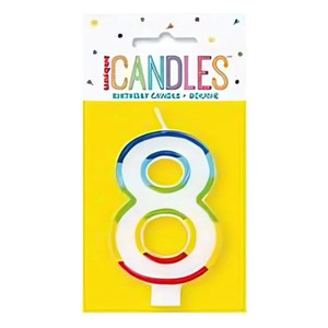 Unique Birthday Candle Vibrant Rainbow Border Number 8 Decorative Party Supply 1 Ea