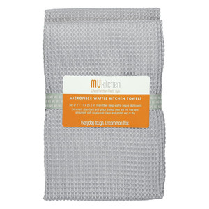 MUkitchen Microfiber Waffle Dishtowel for Quick Drying and Absorbency, Gray, 2 ea