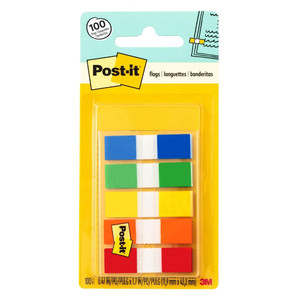 3M Post it Flags Assorted Primary Colors On The Go Dispenser Index Tabs 0.47 Inch Wide 100 Ea