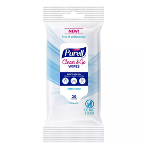 Purell Clean and Go Sanitizing Wipes Portable Pack for Hand Hygiene Protection 20 Ea