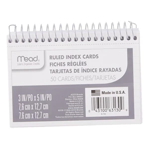 Mead Wirebound Index Cards Ruled White 3 x 5 50 Count, 1 ea