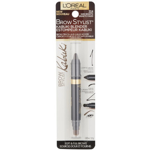 L'Oreal Paris Brow Stylist Kabuki Blender Brow Crayon Dark Brunette Soft Blendable Formula, 0.05 Oz