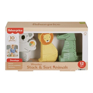 Fisher-Price Wooden Stack & Sort Animals for Toddlers, Motor Skills Toy, 1 Ea