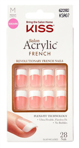 Kiss Salon Acrylic French 28 Count Medium Square Pink Kiss Salon Acrylic French 28 Count Medium Square Pink