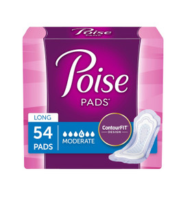 Poise Moderate Absorbency, Long Pads, 54 Count