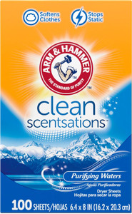 ARM & HAMMER Fabric Softener Sheets, 100 sheets, Purifying Waters