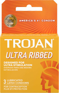 TROJAN Ultra Ribbed Lubricated Condom, 3count