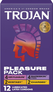 Trojan Pleasure Pack, Assorted Latex Lubricated 12count