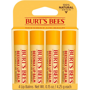 Burt's Bees Lip Balm, Beeswax, 4 Count, 0.15 Oz