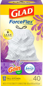 Glad ForceFlex Trash Bags, 13 Gallon, Lavender, 40 Count