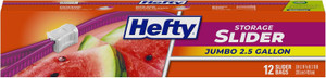 Hefty Slider Jumbo Storage Bags, 2.5 Gallon, 12Count