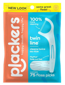 Plackers Twin-Line Floss Picks Cool Mint 75 Count Plackers Twin-Line Floss Picks Cool Mint 75 Count