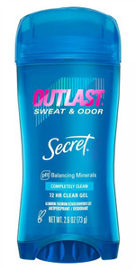 Secret Deodorant Outlast 2.6Oz Clear Gel Completely Clean Secret Deodorant Outlast 2.6Oz Clear Gel Completely Clean