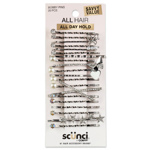 Scunci Embellished Silver Bobby Pins, 20count