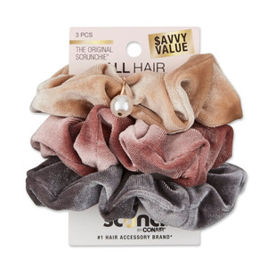 Scunci Velvet Scrunchies Pearl Charm, 3count