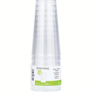 SENSATIONS Plastic Tumbler Glasses Clear 8 count, 12 oz