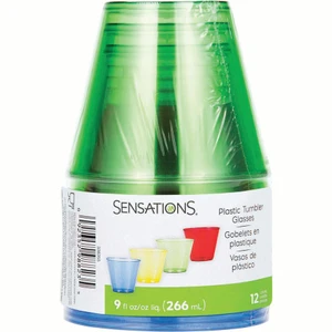 SENSATIONS Plastic Tumbler Glasses Assorted Colors 12 count, 9 oz