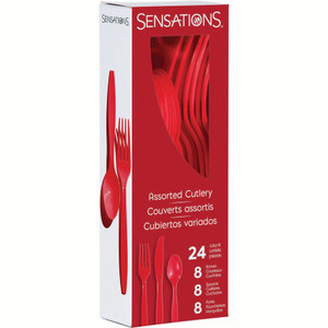 SENSATIONS Assorted Plastic Cutlery Cassic Red, 24 count