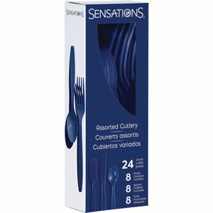 SENSATIONS Assorted Plastic Cutlery Navy Blue, 24 count