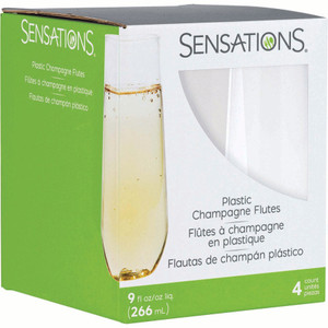 SENSATIONS Plastic Stemless Champagne Flute 4 count, 9 oz