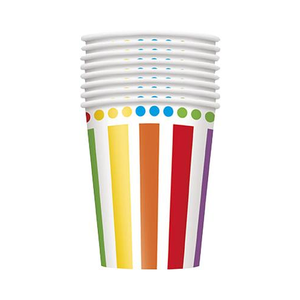 Unique RAINBOW BDAY CUP 8CT,  9OZ