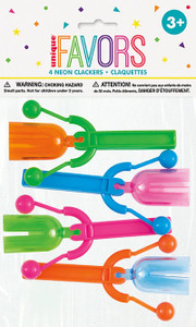 Unique Neon Clacker Noisemakers, 4 ct