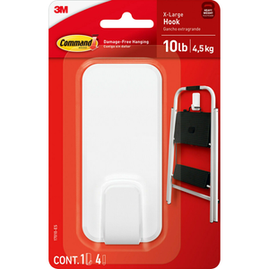 Command Extra Large Single Hook White, 1 Hook + 4 Strips