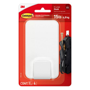 Command Extra Large Single Hook White, 1 Hook + 4 Strips