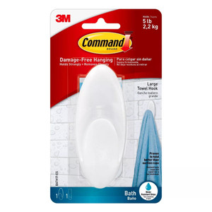 Command Large Bath Towel Hook White, 1 Hook + 1 Strip