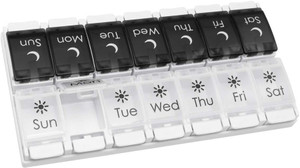 ezy dose Push Button 7-Day AM and PM Pill Case Black and White