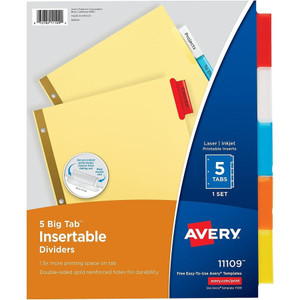 Avery Big Tab Insertable Dividers Assorted, 5 count
