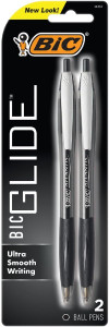 BiC Glide Retractable Ballpoint Pen Black, 2 ct