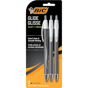 BiC Glide Retractable Ballpoint Pen Black, 3 ct