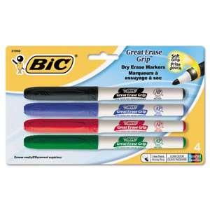 BiC Great Erase Grip Fine Point Dry Erase Marker Assorted, 4 count