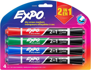 EXPO Dry Erase 2-in-1 Markers Assorted Colors, 4 count