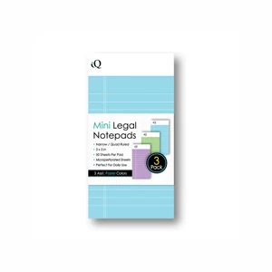 iScholar iQ Mini Legal Notepads Assorted Pastel Colors, 3ct Pads